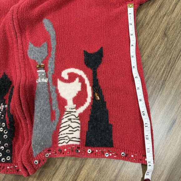 Coldwater Creek Cardigan Sweater Womens Size XL Red Embellished Cat Full Zip - Picture 6 of 7